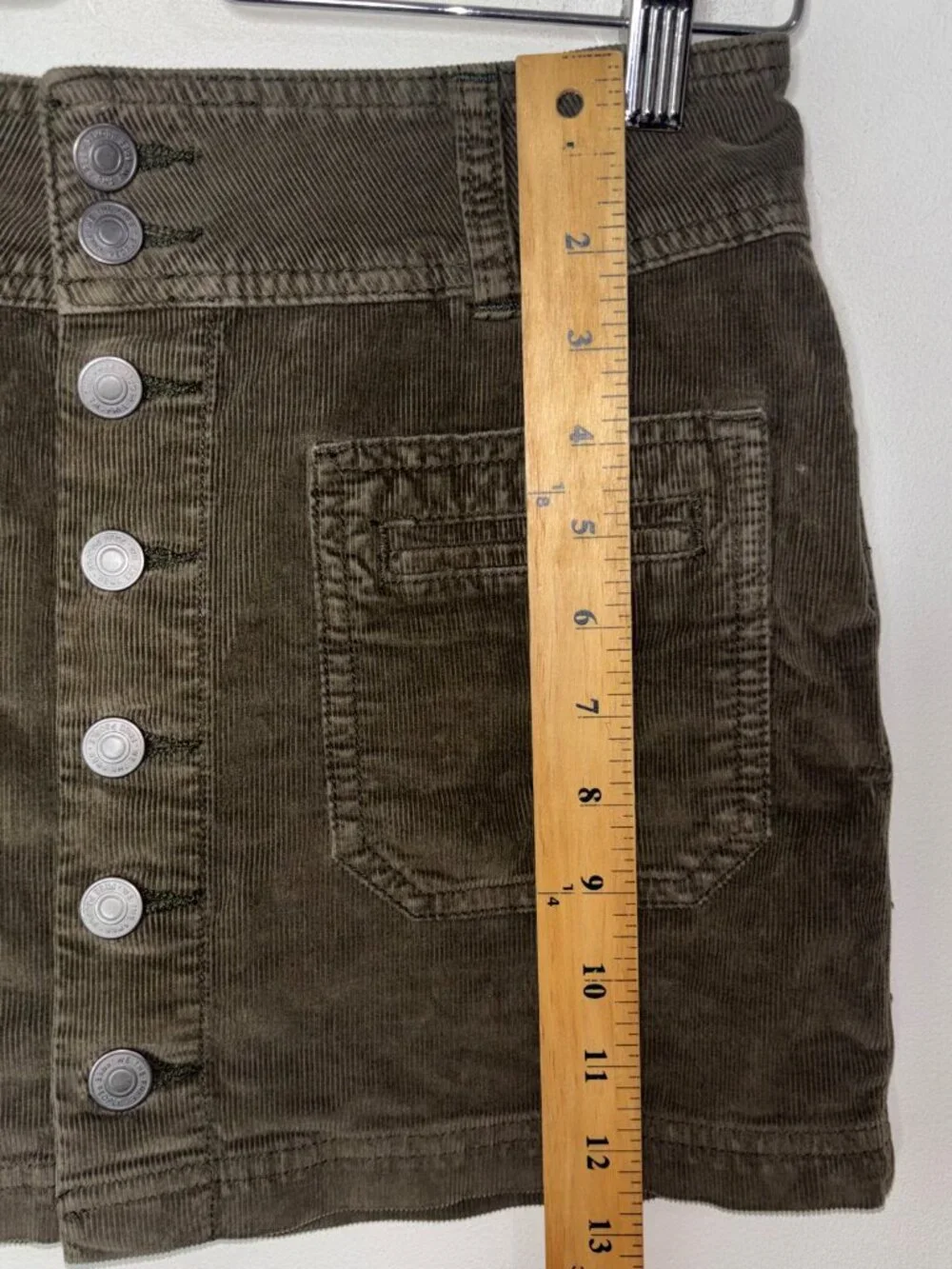 We The Free People Joanie Olive Green Corduroy Button Front Mini Skirt 24 XXS